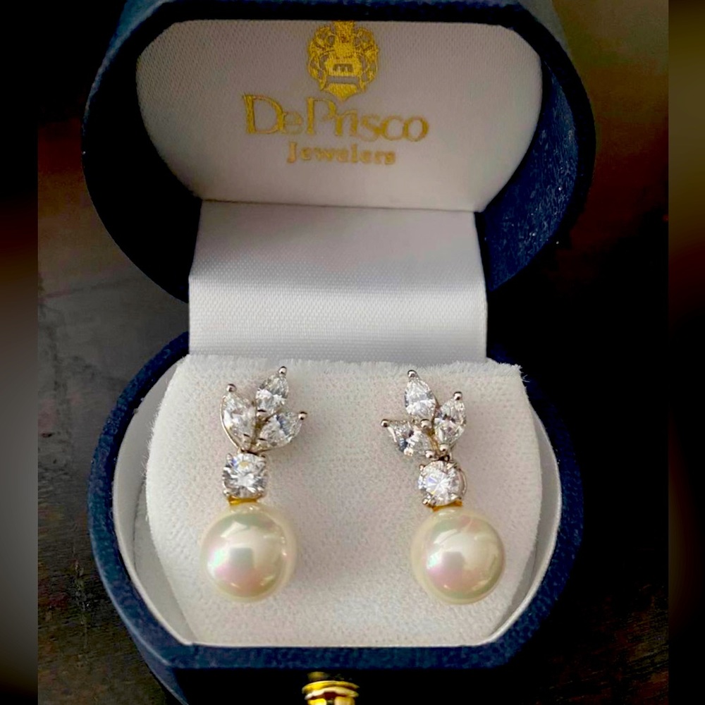 Del Prisco Cubic Zirconia and Pearl Drop Earrings